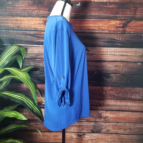 NWT Ellen Tracy Company Top L Zip Front 3/4 Length Sleeve Blue - Picture 3 of 10